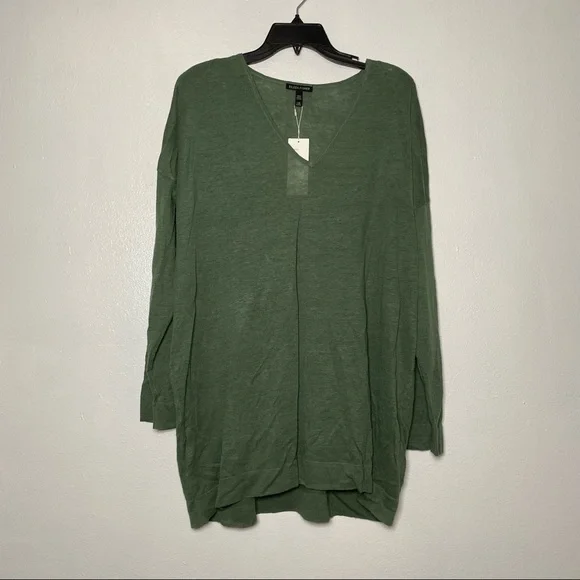 Eileen Fisher V Neck Tunic Sweater Green Nori M XL - Picture 8 of 11
